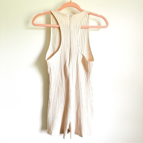 Zara Racerback Ribbed Knit Oatmeal Cream Tan Sleeveless Romper Cat Suit sz Med - Picture 7 of 9